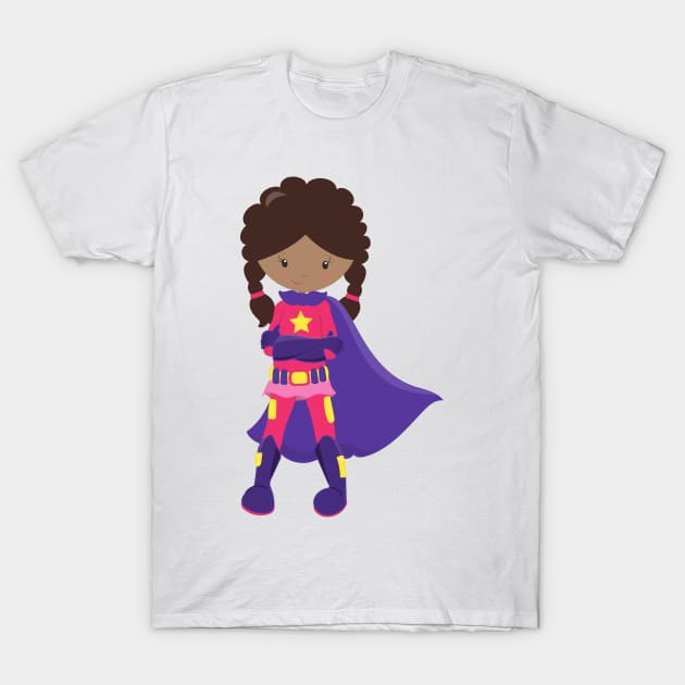 African American Girl, Superhero Girl, Cape T-Shirt by Jelena Dunčević